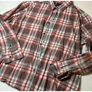 UNTUCKIT Mens Long Sleeve Button Down Shirt Plaid Cotton Red Gray Size XXL